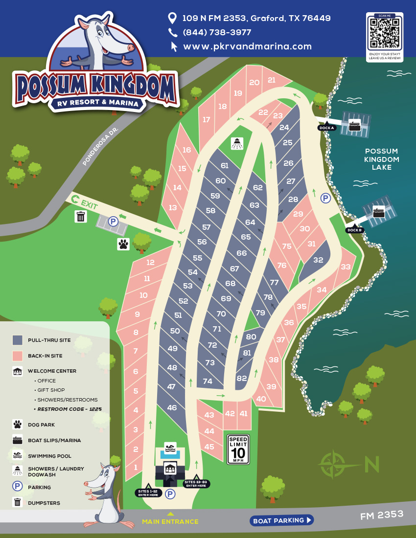 2024 Possum Kingdom RV Marina Park map Front